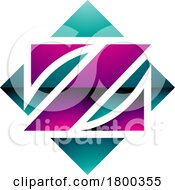 Poster, Art Print Of Magenta And Green Glossy Square Diamond Shaped Letter Z Icon