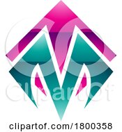 Poster, Art Print Of Magenta And Green Glossy Square Diamond Shaped Letter M Icon