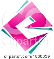 Poster, Art Print Of Magenta And Green Glossy Square Diamond Letter E Icon