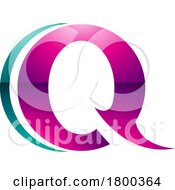 Magenta And Green Glossy Spiky Round Shaped Letter Q Icon