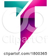 Magenta And Green Glossy Split Shaped Letter T Icon