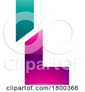 Magenta And Green Glossy Split Shaped Letter L Icon