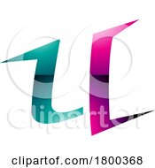 Magenta And Green Glossy Spiky Shaped Letter U Icon