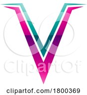 Poster, Art Print Of Magenta And Green Glossy Spiky Shaped Letter V Icon