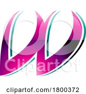 Magenta And Green Glossy Spiky Italic Shaped Letter W Icon