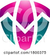 Poster, Art Print Of Magenta And Green Glossy Shield Shaped Letter T Icon