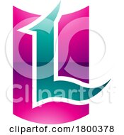 Poster, Art Print Of Magenta And Green Glossy Shield Shaped Letter L Icon