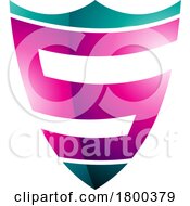 Magenta And Green Glossy Shield Shaped Letter S Icon