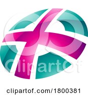 Poster, Art Print Of Magenta And Green Glossy Round Shaped Letter X Icon