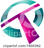 Magenta And Green Glossy Round Shaped Letter T Icon