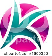 Magenta And Green Glossy Round Pointy Letter K Icon