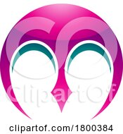 Poster, Art Print Of Magenta And Green Glossy Round Letter M Icon With Pointy Tips