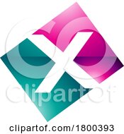 Magenta And Green Glossy Rectangle Shaped Letter X Icon