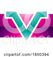 Magenta And Green Glossy Rectangle Shaped Letter V Icon