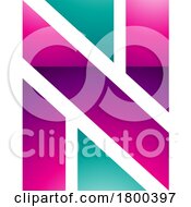 Poster, Art Print Of Magenta And Green Glossy Rectangle Shaped Letter N Icon