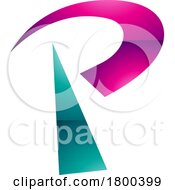 Magenta And Green Glossy Radio Tower Shaped Letter P Icon