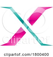 Magenta And Green Glossy Pointy Tipped Letter X Icon