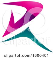 Magenta And Green Glossy Pointy Tipped Letter R Icon