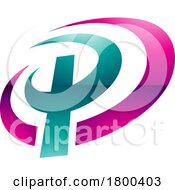 Magenta And Green Glossy Oval Shaped Letter P Icon