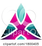 Magenta And Green Glossy Triangle Shaped Letter X Icon