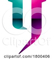 Poster, Art Print Of Magenta And Green Glossy Lowercase Letter Y Icon