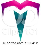 Poster, Art Print Of Magenta And Green Glossy Letter T Icon With Pointy Tips