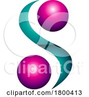 Poster, Art Print Of Magenta And Green Glossy Letter S Icon With Spheres