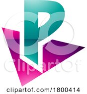Poster, Art Print Of Magenta And Green Glossy Letter P Icon With A Triangle