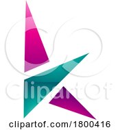Magenta And Green Glossy Letter K Icon With Triangles