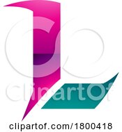 Magenta And Green Glossy Letter L Icon With Sharp Spikes