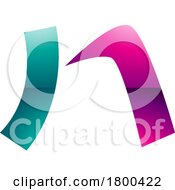 Magenta And Green Glossy Letter N Icon With A Curved Rectangle