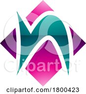 Poster, Art Print Of Magenta And Green Glossy Letter N Icon With A Square Diamond Shape