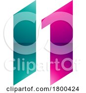 Poster, Art Print Of Magenta And Green Glossy Letter N Icon With Parallelograms