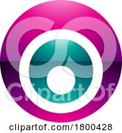Poster, Art Print Of Magenta And Green Glossy Letter O Icon With Nested Circles