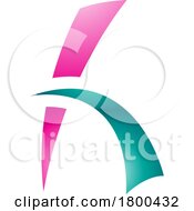 Poster, Art Print Of Magenta And Green Glossy Letter H Icon With Spiky Lines
