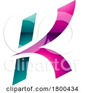 Poster, Art Print Of Magenta And Green Glossy Italic Arrow Shaped Letter K Icon