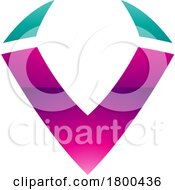Poster, Art Print Of Magenta And Green Glossy Horn Shaped Letter V Icon