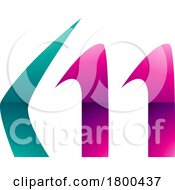 Magenta And Green Glossy Horn Shaped Letter M Icon