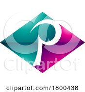 Poster, Art Print Of Magenta And Green Glossy Horizontal Diamond Letter P Icon