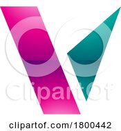 Magenta And Green Glossy Geometrical Shaped Letter V Icon