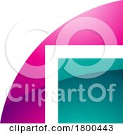 Magenta And Green Glossy Geometrical Letter R Icon