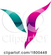 Poster, Art Print Of Magenta And Green Glossy Diving Bird Shaped Letter Y Icon