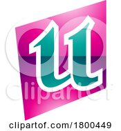 Poster, Art Print Of Magenta And Green Glossy Distorted Square Shaped Letter U Icon