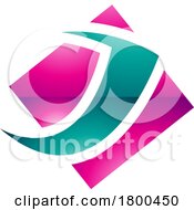 Magenta And Green Glossy Diamond Square Letter J Icon