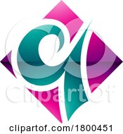 Poster, Art Print Of Magenta And Green Glossy Diamond Shaped Letter Q Icon