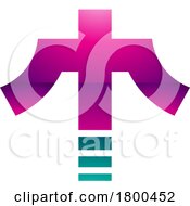 Poster, Art Print Of Magenta And Green Glossy Cross Shaped Letter T Icon