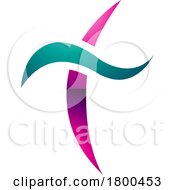 Poster, Art Print Of Magenta And Green Glossy Curvy Sword Shaped Letter T Icon