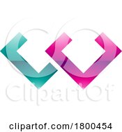 Magenta And Green Glossy Cornered Shaped Letter W Icon