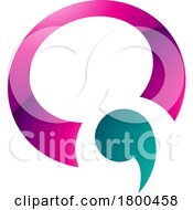 Poster, Art Print Of Magenta And Green Glossy Comma Shaped Letter Q Icon