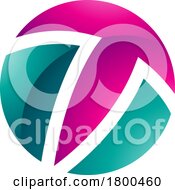 Poster, Art Print Of Magenta And Green Glossy Circle Shaped Letter T Icon